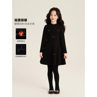 连衣裙 绝美设计感赫本风蝴蝶结长袖 Amybaby女童裙子冬季 2025新款