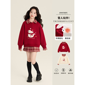 雪人刺绣POLO领加绒卫衣格子半身裙 2025新款 Amybaby女童套装 冬季