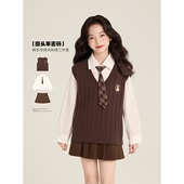 马甲白色衬衫 Amybaby女童套装 简约学院风无袖 2026新款 百褶裙 春季