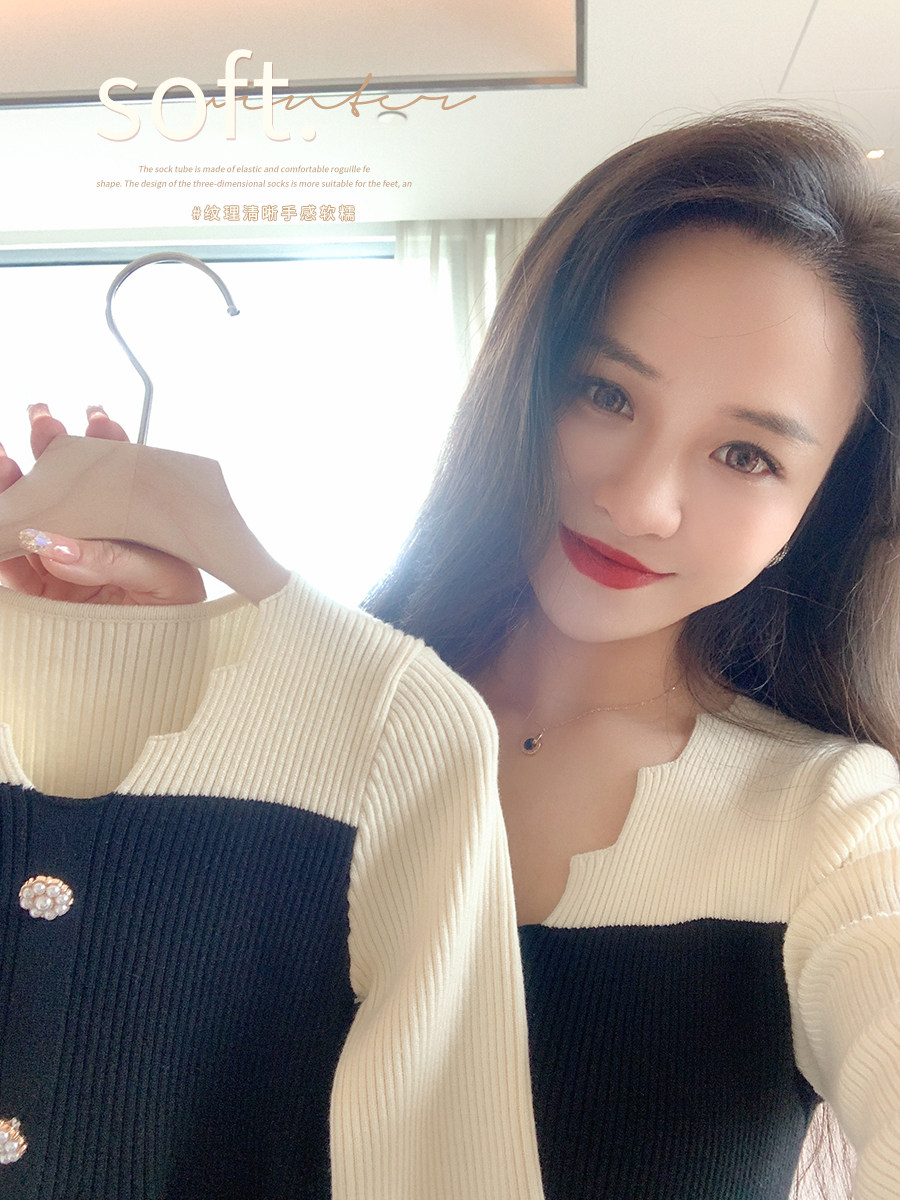 AMYBABY 가족 부모 - 자식 착용 여자 한국식 브이넥 드레스 겨울 신상 흑백 줄무늬 스웨터