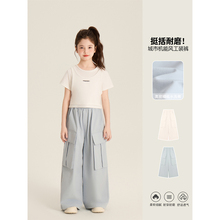 Amybaby女童裤子夏季2025新款高腰宽松纯色休闲百搭机能风工装裤
