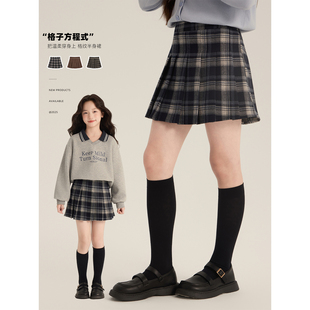 Amybaby女童裙子秋季 百搭学院风秋冬格子半身A字裙 2025新款