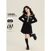 Amybaby女童裙子春季 2025新款 甜美学院风休闲撞色海军领连衣裙
