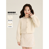 高级感加绒软糯温柔风针织圆领开衫 Amybaby女童上衣冬季 2025新款