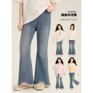 甜美微喇蝴蝶结花边加厚牛仔裤 2026新款 子春季 Amybaby女童裤