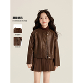 复古显瘦百搭潮酷机车皮衣夹克外套 2026新款 Amybaby女童上装 春季