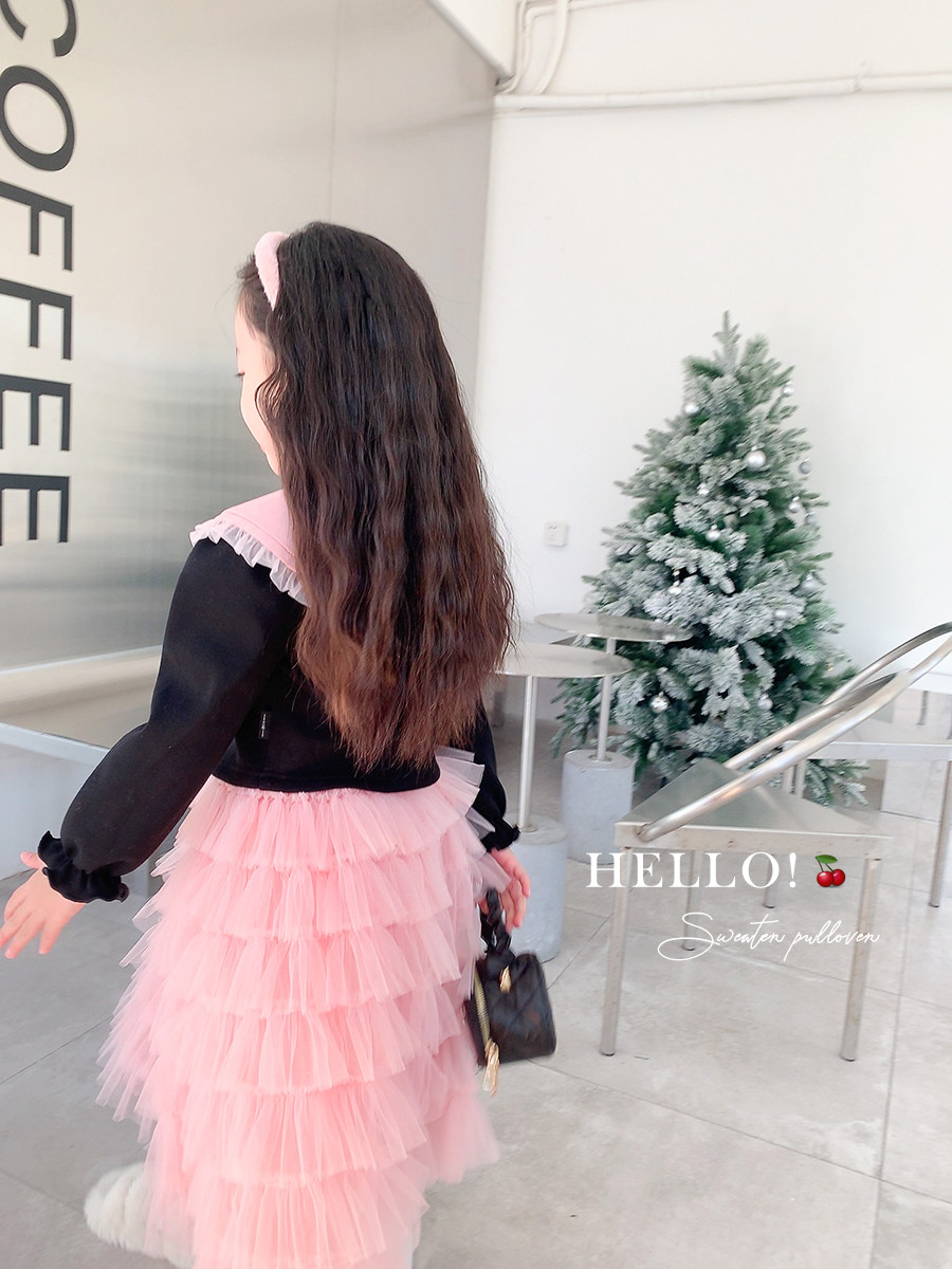 AMYBABY 여아상의 2024 이른 봄 신작 어린이의 달콤한 기질과 벨벳 인형 칼라 따뜻한 봄 의류