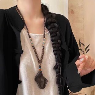 中国风复古唐装汉服配饰挂饰项链长款男女新中式民族风佛珠毛衣链