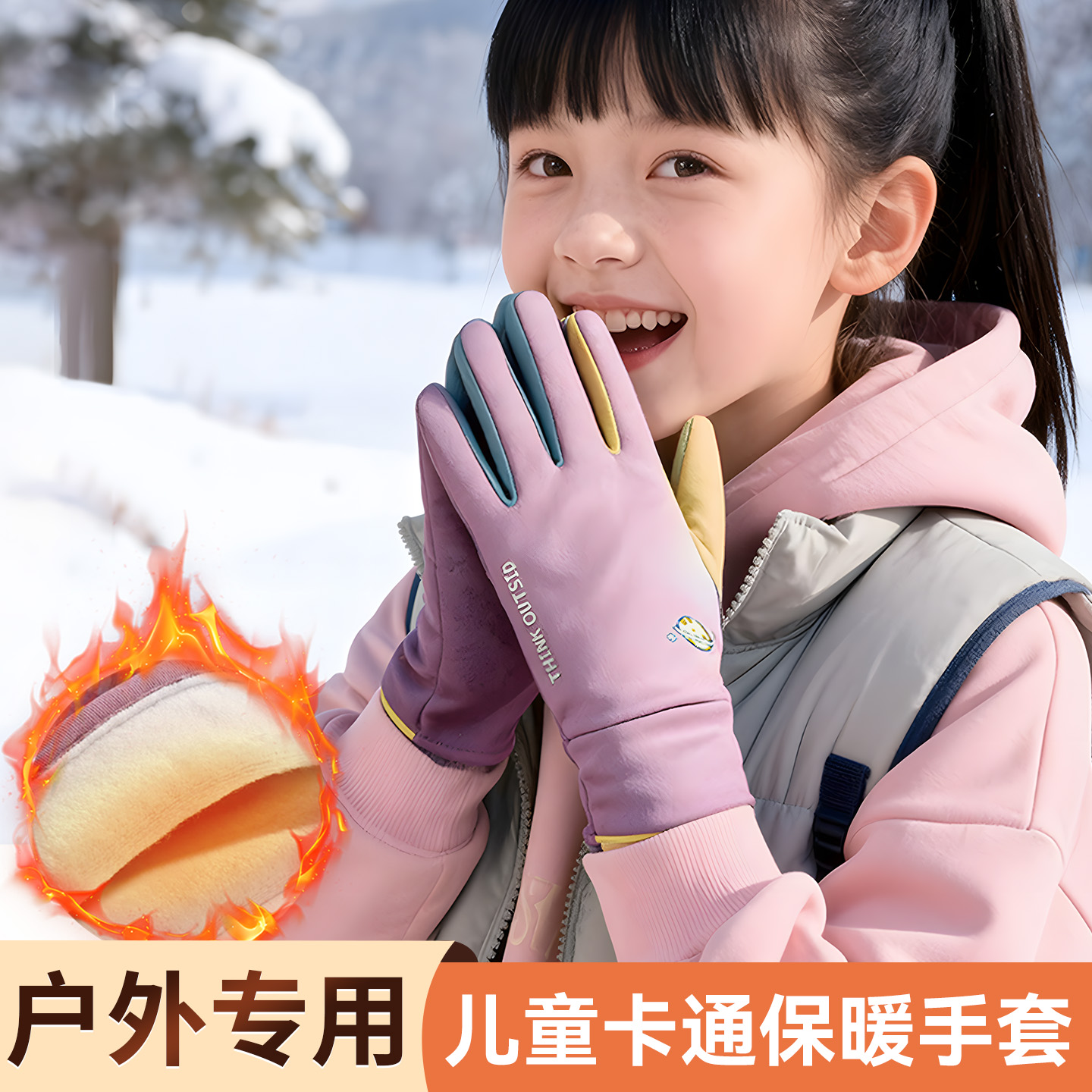 儿童男女骑行专用保暖手套冬季防寒防滑户外防风加绒加厚爬山滑雪