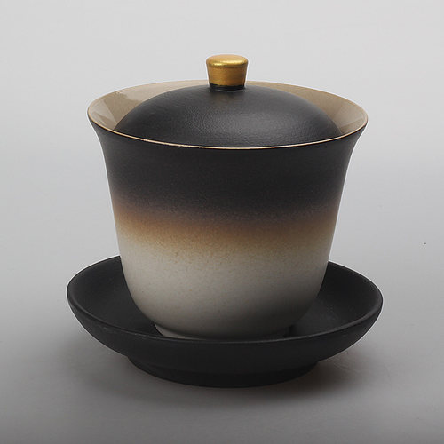 库存亏本处理180ml黑陶不烫手三才盖碗茶具泡茶杯敬茶碗复古中式