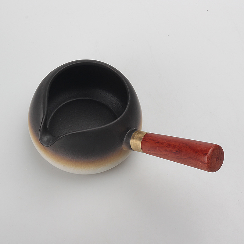 库存亏本处理220ml黑陶白黑带花梨木侧公道杯泡茶分茶器复古中式