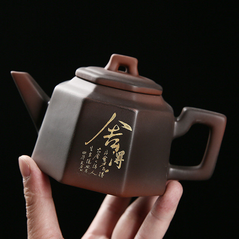 高档精细紫陶泥八角壶功夫茶泡茶壶单壶紫砂壶创意复古中式半手工