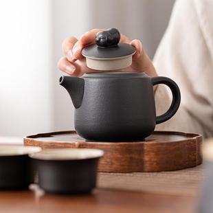 功夫茶具泡茶具带过滤一人用陶瓷单壶 磨砂粗陶茶壶泡茶家用新中式