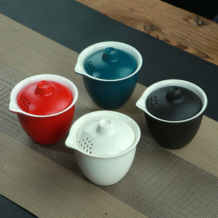 手抓盖碗泡茶器带过滤功夫茶具创意复古家用 高档黑陶处理价16.8元