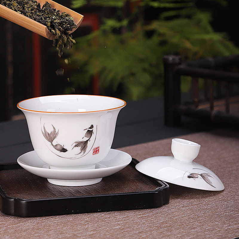 大甩卖高白陶瓷盖碗泡茶碗敬茶杯三才单个中式功夫茶具创意不烫手