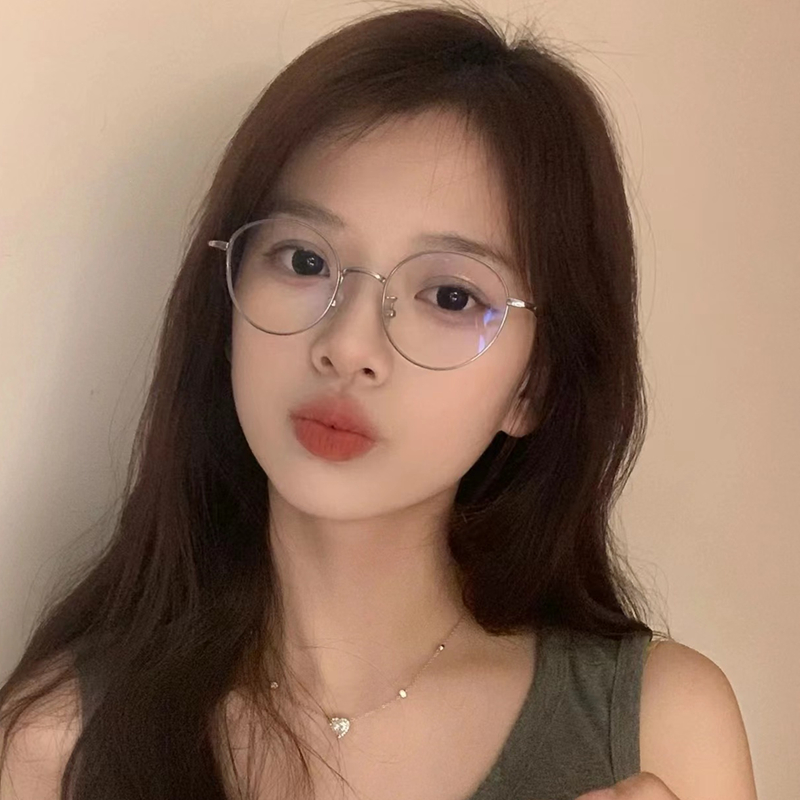 素颜圆框金丝眼镜女可配度数