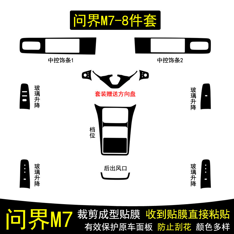 适用于26款问界M7碳纤维内饰贴纸方向盘中控台档把位保护贴膜改装