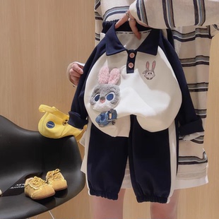 韩版女童兔子警官春秋新款儿童运动休闲洋气卫衣卫裤翻领两件套装