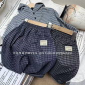 秋季 束脚裤 儿童格子裤 2026新款 洋气宽松灯笼裤 宝宝秋款 韩系阔腿裤