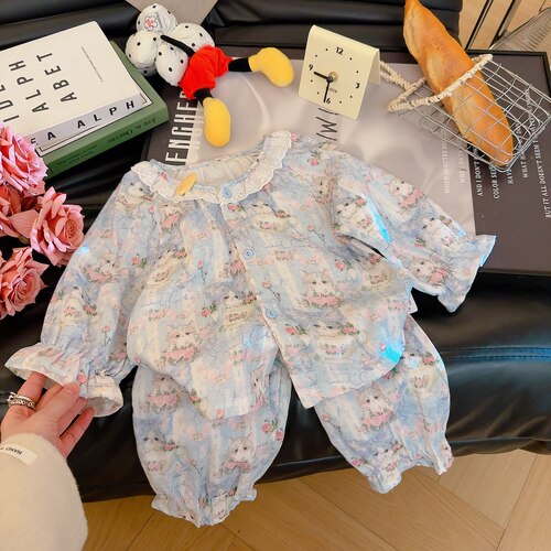 春夏新款棉纱家居服套装睡衣