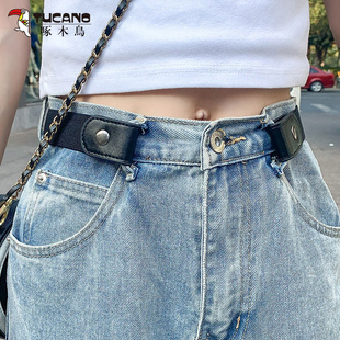 啄木鸟帆布皮带女士懒人隐形牛仔裤 腰带 免打孔松紧腰带收腰神器裤
