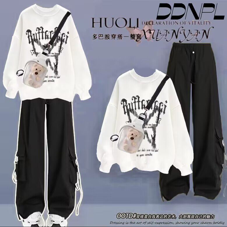 初中生运动少女套装秋季中学生衣服大童学院风宽松卫衣穿搭一整套