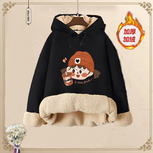 少女羊羔绒连帽卫衣女冬季初中女生保暖外套加绒加厚冬款棉服上衣