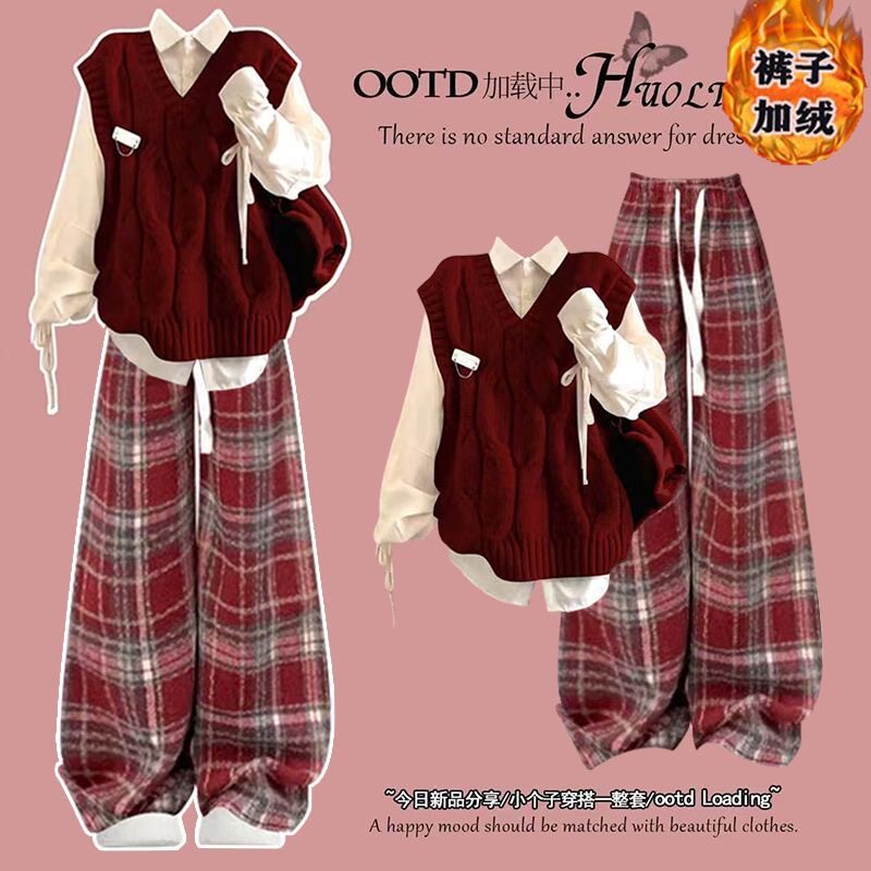 女大童新年红色毛衣女套装秋冬季拜年服12岁初中15高中学生三件套,童装/婴儿装/亲子装,套装,淘宝优惠券,粉丝福利购,淘宝优惠卷