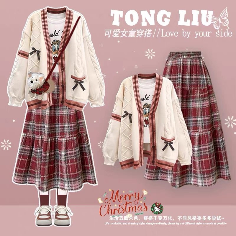 秋季新年红色毛衣半身裙两件套装