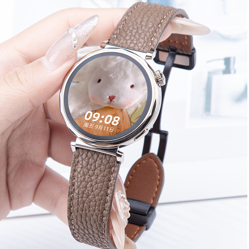 适用于华为gt6手表gt5表带真皮watchgt4荔枝纹女士gt5Pro腕带智能手表atch5秋冬皮质3/4Pro男款高级替换配件