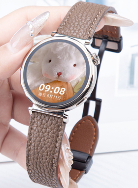 适用于华为gt6手表gt5表带真皮watchgt4荔枝纹女士gt5Pro腕带智能手表atch5秋冬皮质3/4Pro男款高级替换配件