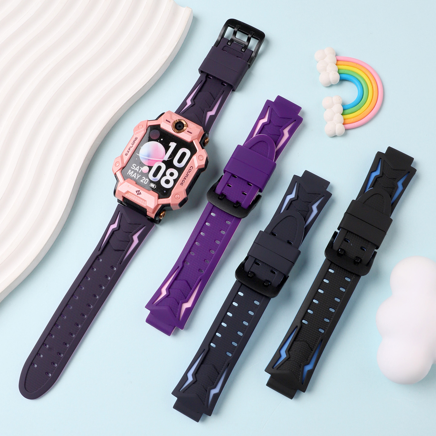 适用于小天才z7s表带z7/z7a液态硅胶腕带智能电话儿童手表z7a高清钢化贴膜透明防摔保护壳学生夏季舒适配件