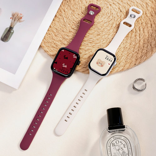 适用于iwatch11表带S10苹果手表applewatch9硅胶小蛮腰S8女生新款夏天7可爱SE3高级感S6创意ultra3男运动配件