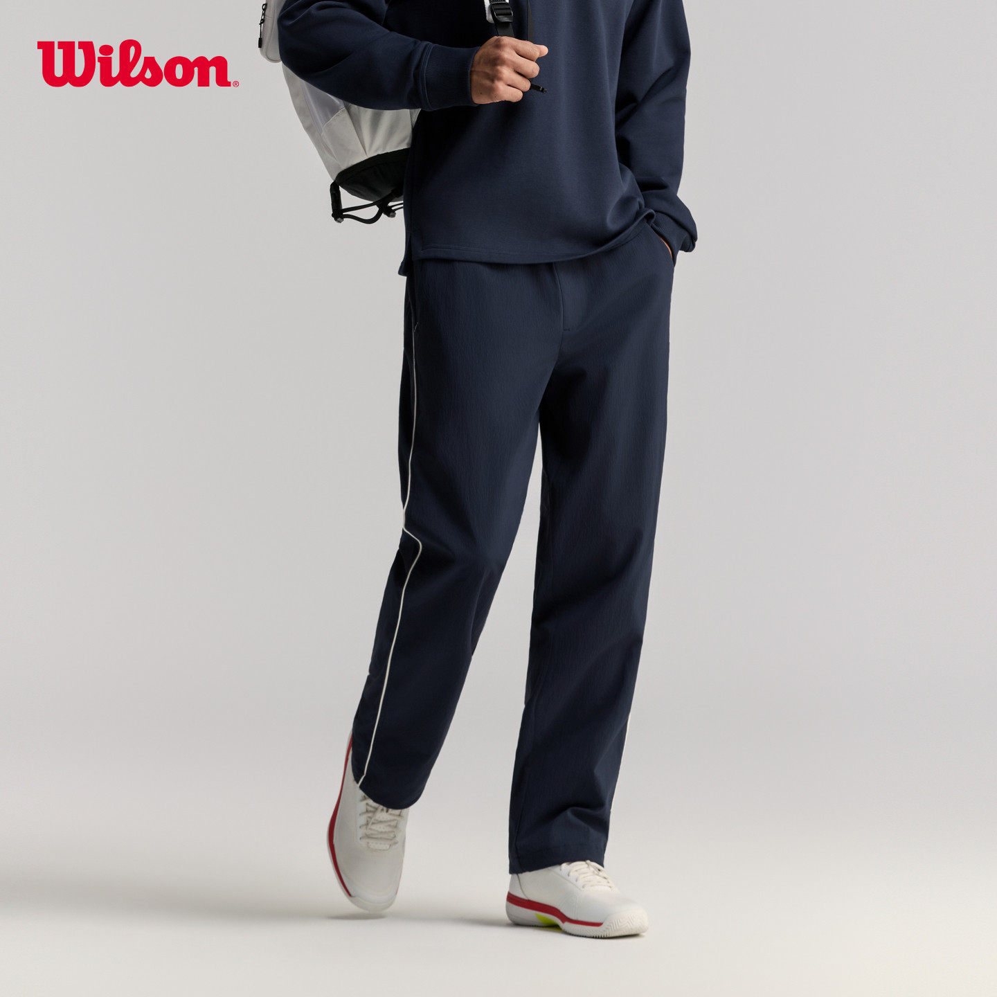 Wilson威尔胜官方26年春季新款男士弹力腰头宽松网球运动梭织长裤,运动服/休闲服装,运动长裤,淘宝优惠券,粉丝福利购,淘宝优惠卷