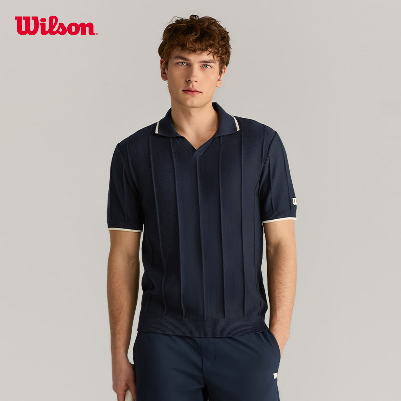 Wilson威尔胜官方夏季男士复古毛织撞色编织网球运动百搭短袖POLO,运动服/休闲服装,运动POLO衫,淘宝优惠券,粉丝福利购,淘宝优惠卷