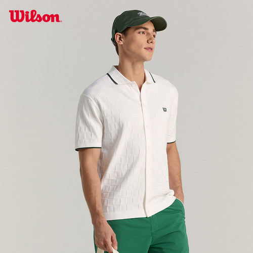 Wilson威尔胜官方夏季男士网球运动复古格纹百搭针织短袖POLO衫