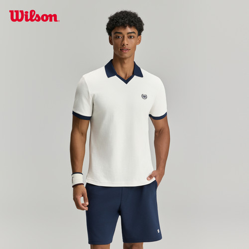 Wilson威尔胜26年秋季新款男士复古V领撞色网球运动针织短袖POLO