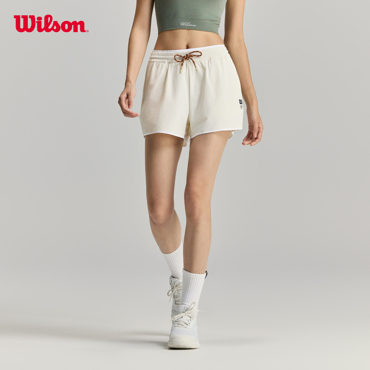 Wilson威尔胜26年夏季女士WSP系列侧边冲孔抽绳网球运动梭织短裤