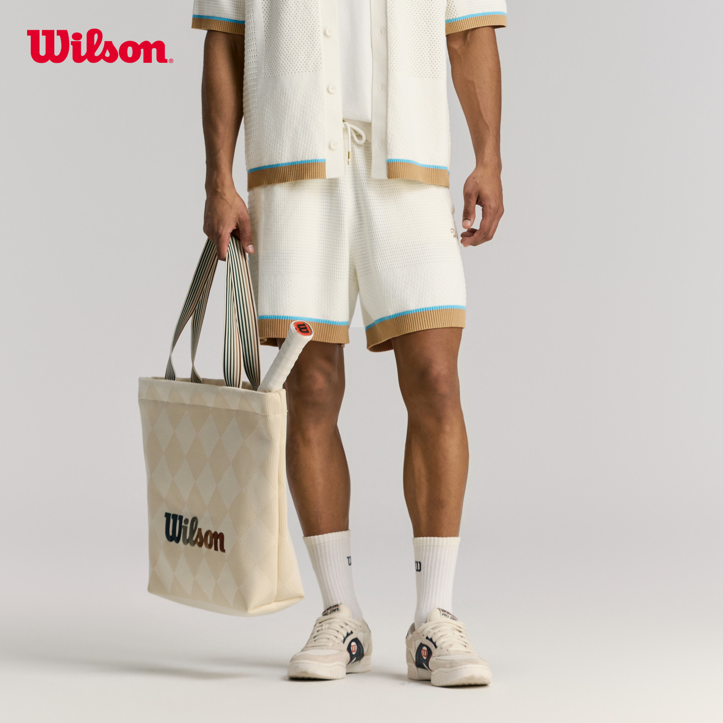 Wilson威尔胜26年夏季新款男士复古毛织工艺抽绳网球运动针织短裤