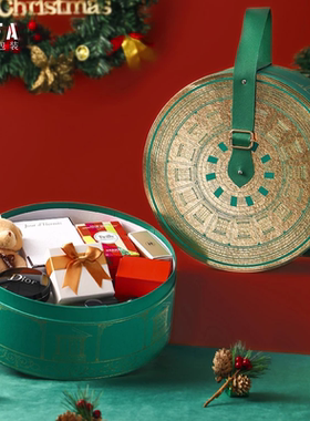 圣诞节礼物糖果盒圆盒雪花酥坚果零食高级手提礼盒包装盒空盒定制