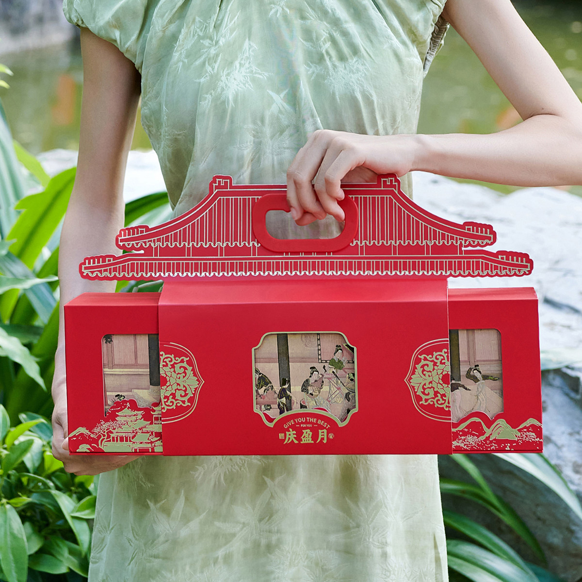 高档中秋节月饼礼盒中式屋檐手提长方形双层8粒酒店茶馆客户送礼