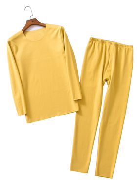 德绒发热无痕加肥加大码双面绒弹力宽松显瘦保暖内衣套装男士黄色