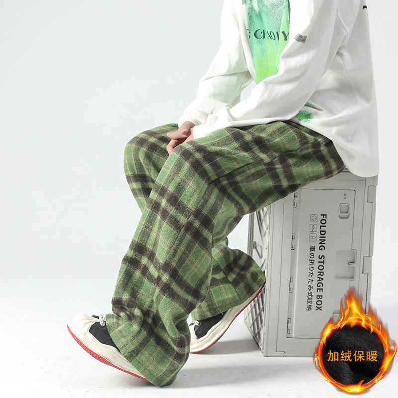 休闲格子裤秋冬毛呢利落挺拔拖地裤阔腿长裤加绒+10D517/P45，男装卫衣，星座206（原A221）