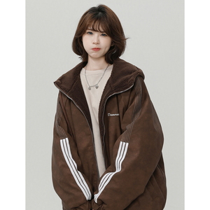羊羔绒PU皮棉服男款冬季加绒加厚保暖棉袄美式高街棉衣 M02/P118图片