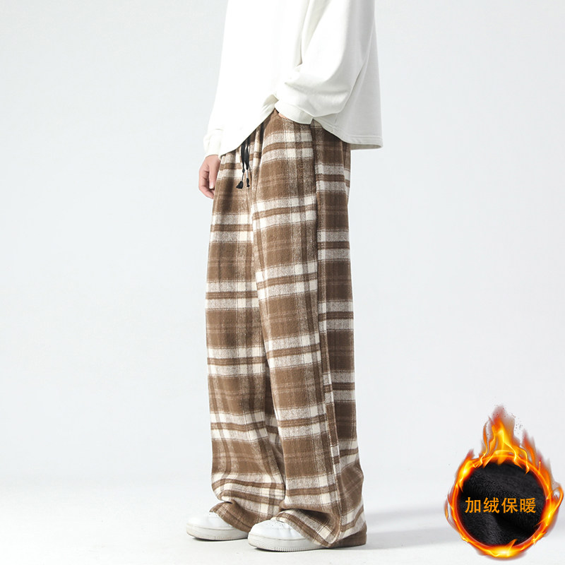 休闲格子裤秋冬毛呢加绒拖地裤阔腿长裤加绒+10D517/P45，男装卫衣，星座206（原A221）