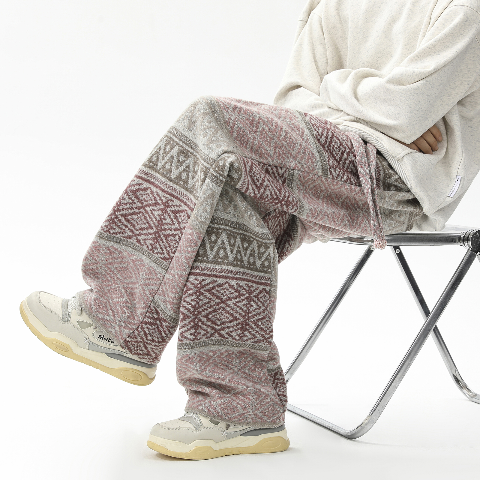 脏脏风裤子男款秋冬民族风提花阔腿裤vintage直筒休闲裤D588/P55，男装民族服装，星座206（原A221）