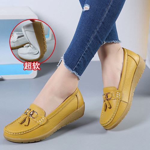 舒适真皮软底豆豆鞋女春秋妈妈鞋