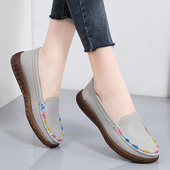 30岁40岁50中老年60软底舒适防滑平底女单鞋 超软妈妈鞋 真皮春秋款