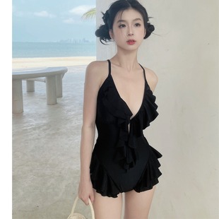 潮 泳装 新款 ins风泳衣女高级感连体高腰性感纯欲少女挂脖露背修身