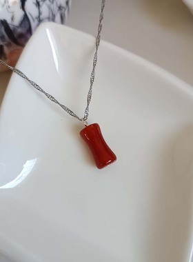 天然红玛瑙竹节玉项链